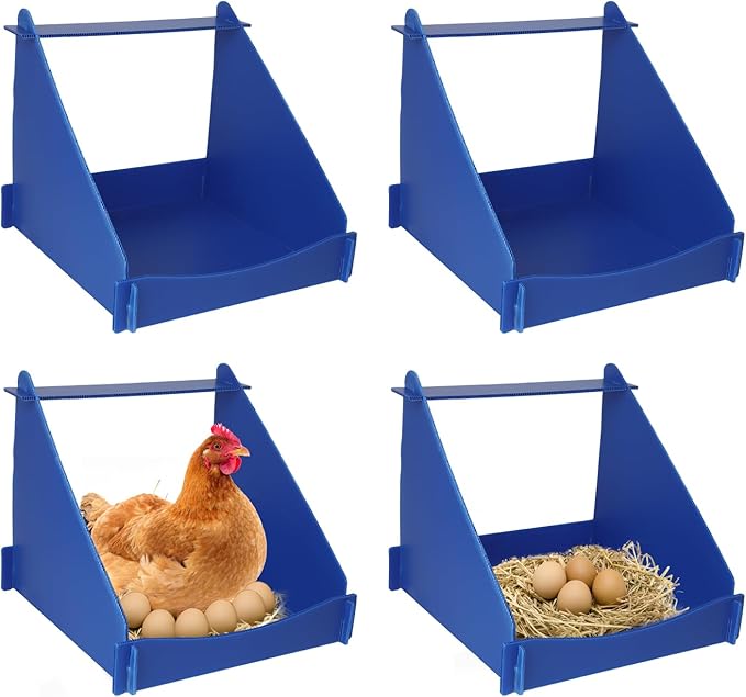 4 Pack Nesting Boxes for Chickens, Chicken Nesting Box for Laying Eggs, Durable Chicken Laying Nest Box for Hens, Ducks and Poultry, Blue