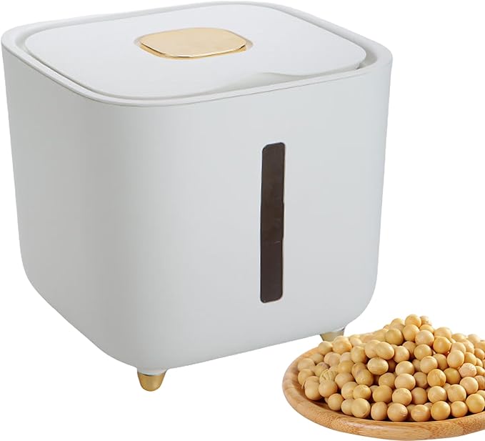 Grain Hopper - High Volume Sealed Provision Bin With Cover, Food Preservation Holder, Large Household Supply Vault, Animal Feed Reservoir, Clear Level Display | for Home Cupboard Pet Feeding Managemen