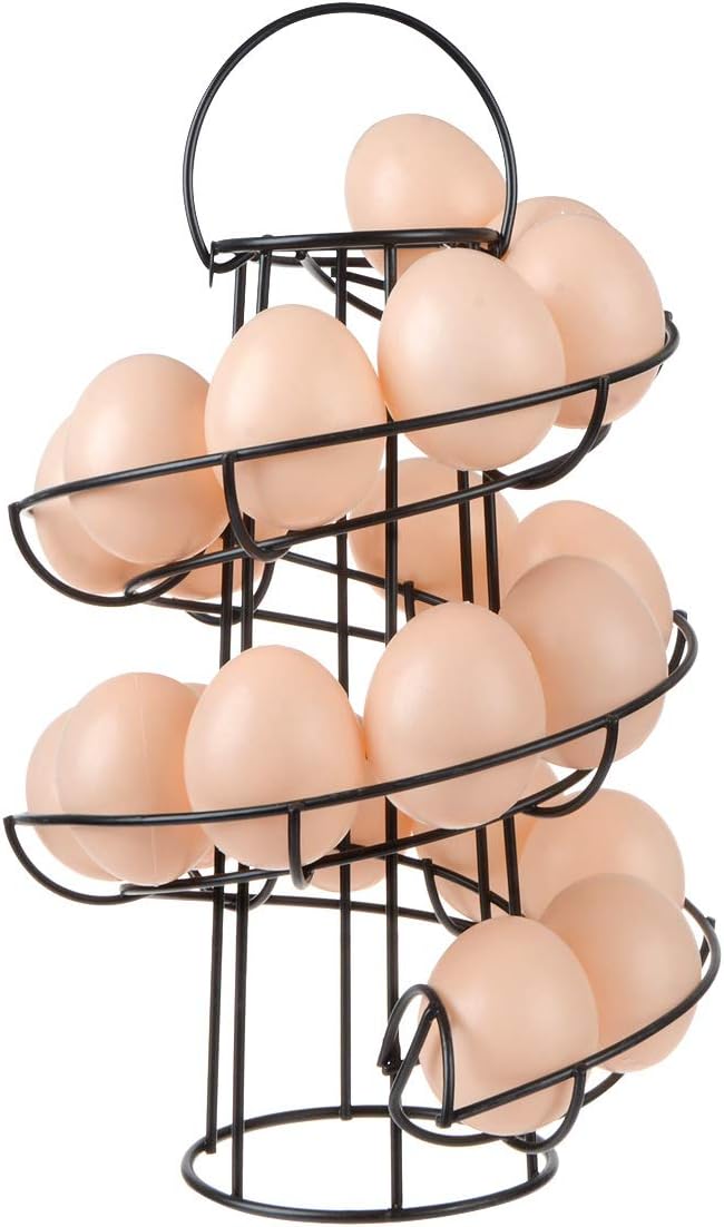 Egg Skelter Deluxe Modern Spiraling Dispenser Rack - Freestanding Wire Chicken Egg Storage Organizer Display Holder Basket for Countertop Kitchen,Black