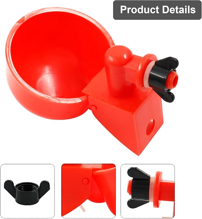 12 PCS Automatic Chicken Water Cups, Red Chicken Water Feeder Suitable Poultry Waterer for Chicks, Duck, Goose, Turkey and Bunny