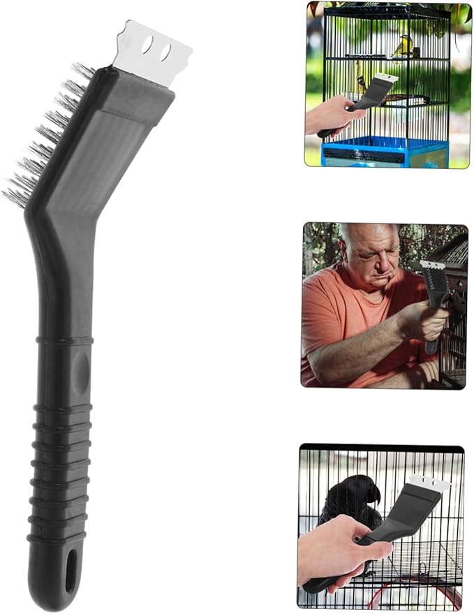 Mipcase Bird Cage Scraper Brush Set Birdcage Maintenance Tool Bird Waste Cleaning Brush Stainless Steel Shovel Long Handle