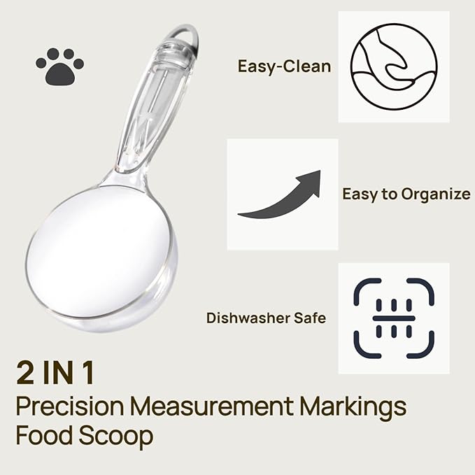 Pet Cat Dog Food Scoop, Dog Cup Capacity Cat Food Scooper With Sealing Clip, Puppy and Cat Coffee Bean, Flour Scoop Grey