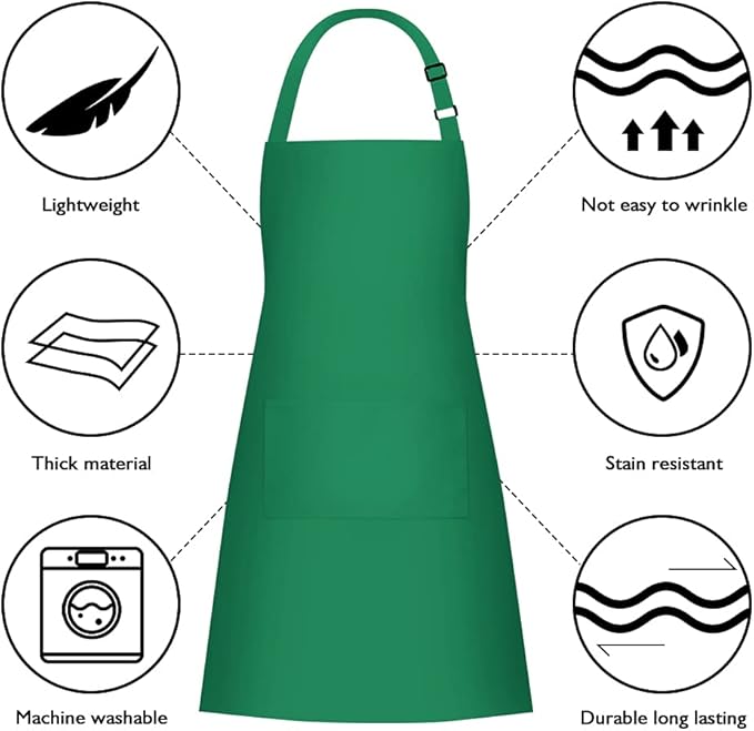 Jubatus 2 Pack 100% Cotton Aprons with 2 Pockets Cooking Chef Kitchen Adjustable Bib Apron for Women Men, Green