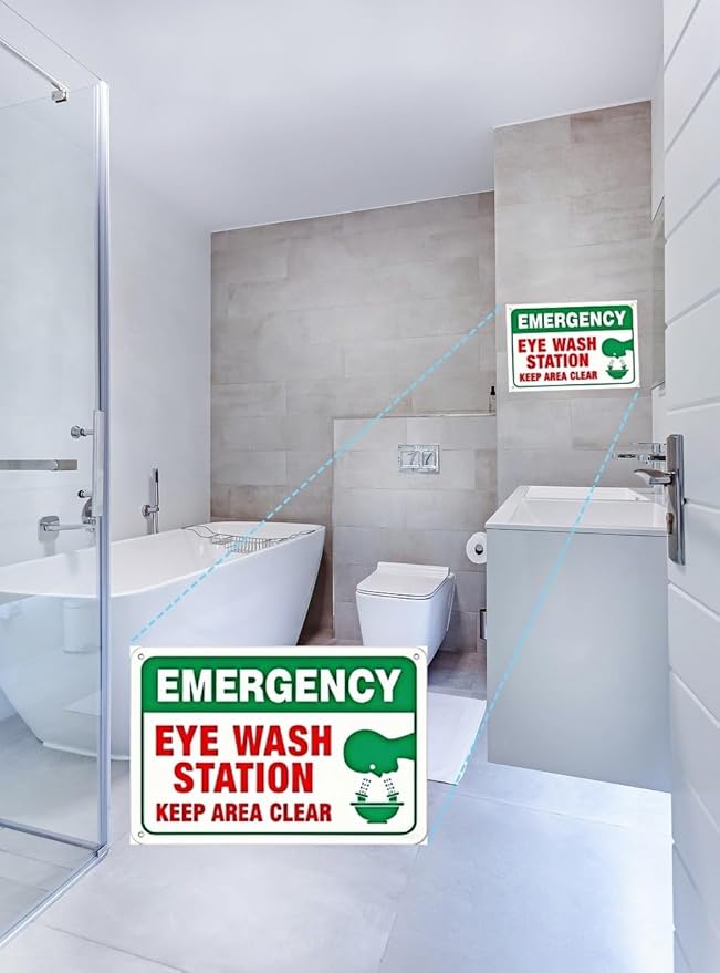Eye Wash Station Metal Sign – 12×8 Inch Rust-Free, Weatherproof, Scratch-Resistant & Fade-Resistant – Pre-Drilled Holes for Easy Mounting in Laboratories, Factories, or Warehouses