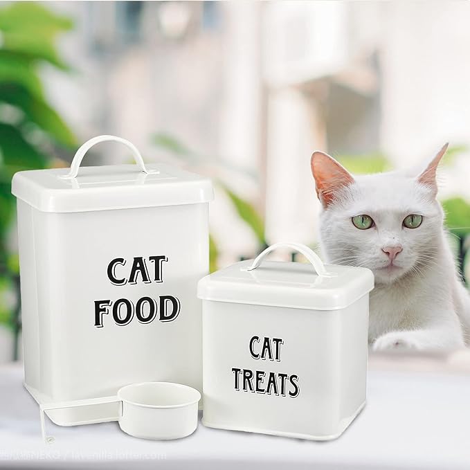 Morezi Cat Food Storage Container Farmhouse Pet Food Treats holder with Lid and Scoop, Perfect Sturdy Canister Tins for Kitchen Countertop, Shelf, Great Gift for Pet Owners - Cat Food