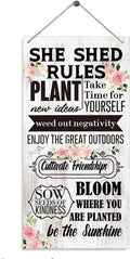 Inspirational Wood Sign, She Shed Rules Plant New Ideas Sign, Girls Room Decor, Bedroom Wall Decor, Office Decor, Decorative Wood Hanging Wood Plaque, Encouragement Gift for Her Women Friends