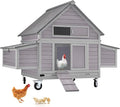 GUTINNEEN Chicken Coop with Wheels Outdoor Mobile Hen House Portable Wooden Poultry Cage with Nesting Box,Waterproof Asphalt Roof