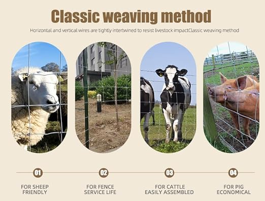 3.2ft X 100ft 14 Gauge Heavy Duty Woven Wire Farm Fence - Close Mesh Steel Wire Animal Barrier for Cattle, Pigs, Sheep, Horses | Rust Proof Deer Fencing & Livestock Protection for Small Farm