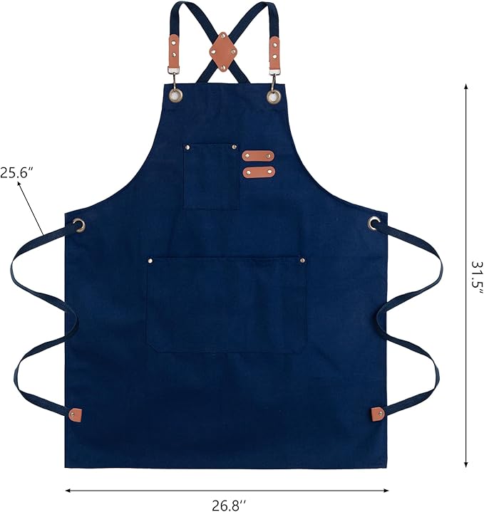 Chef Aprons for Men Canvas Apron with Large Pockets and Adjustable Neck Strap for Cooking,BBQ, Gardening