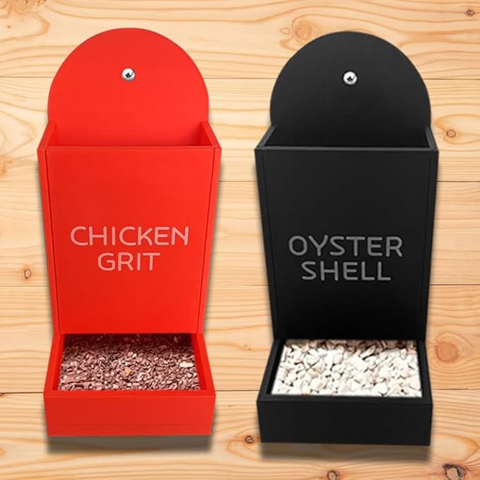 Chicken Oyster Shell and Grit Feeder, Hanging Chicken Feeder Trough, Oyster Shell Feeders for Chickens, Chicken Coop Accessories, Gravity Poultry Feeder, Automatic Chicken Feeders (Set C)