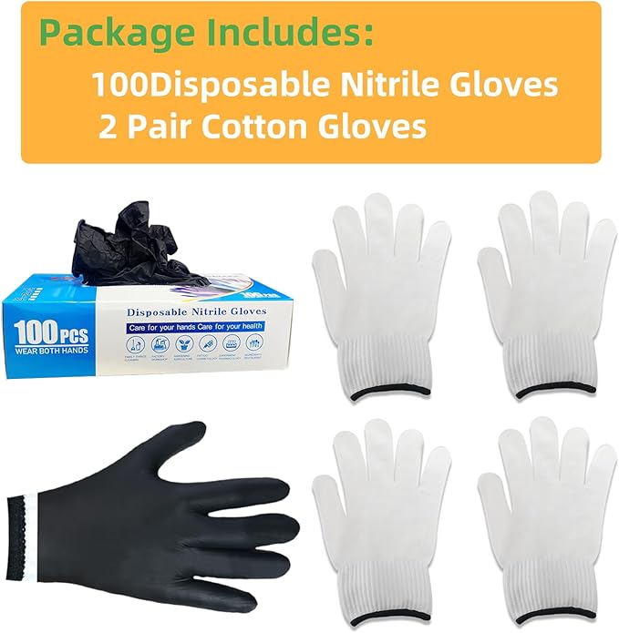 GEEKHOM Disposable Nitrile Gloves 100 Pcs: with 2 Cotton Liners, Food Grade Heat Resistant for BBQ Smoker & Cooking