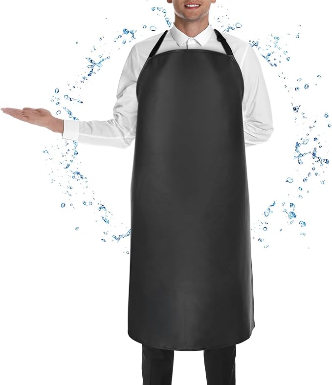 PEASUG Waterproof Butcher Apron, Extra Long Adjustable Lab Apron with Bib for Dishwashing, Cooking, Gardening, Pet Grooming