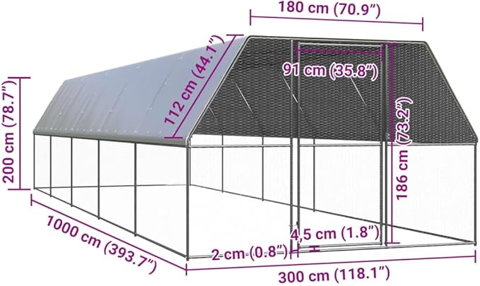 Galvanized Steel Large Chicken Cage 118.1x118.1x78.7 in Silver Weatherproof Outdoor Hen Pen Spacious Poultry Coop for Backyard Farm Garden