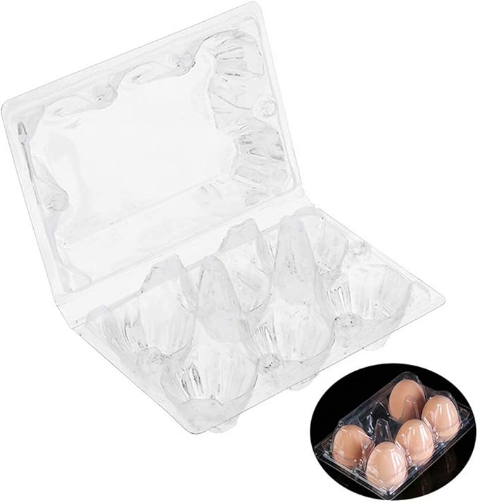 25 Pack Clear Plastic Egg Cartons 6 Grids Plastic Egg Trays for Refrigerator Storage, Family, Chicken Farm, Camping, Picnic, Market, Travel