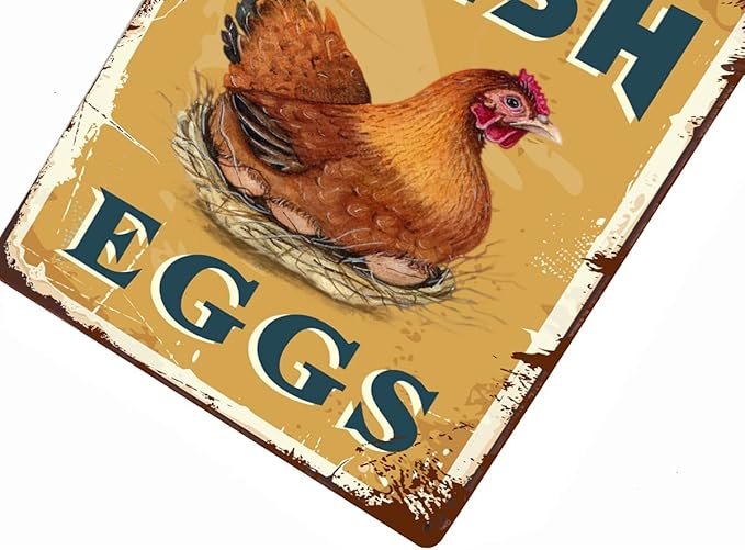 Farm Fresh Eggs Tin Signs - Vintage Country Chicken Hen Rooster Tin Signs Funny Chicken Coop Metal Signs Outdoor Chicken Decor For Chicken Lovers Chicken House Decor 8×12 Inch