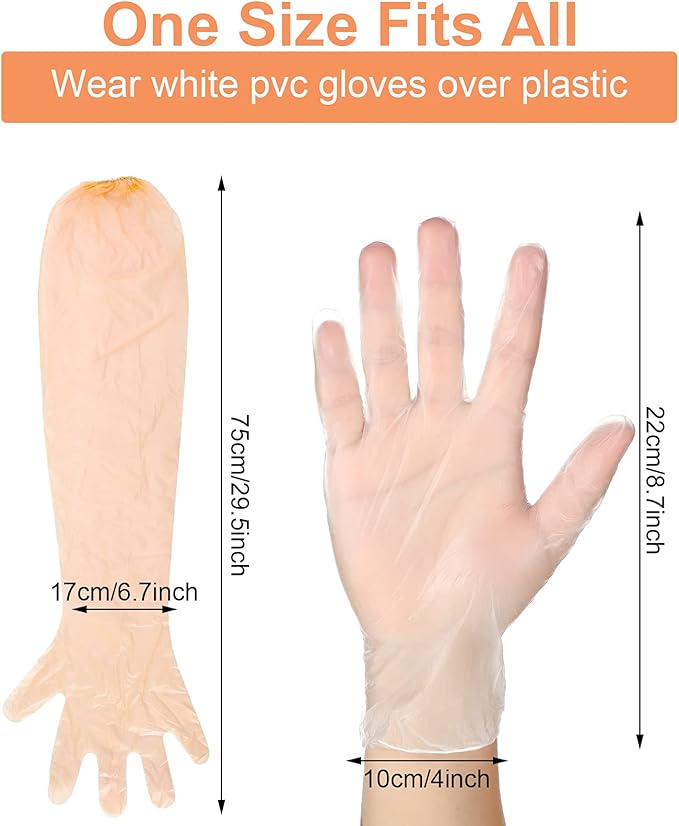 Honeydak 30 Pairs Field Dressing Gloves Disposable Deer Gutting Hunting Cleaning Gloves with Long and Short Mitten Combo PVC