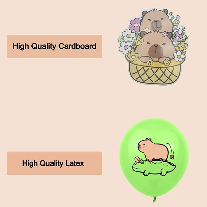 Cartoon Happy Birthday Banner Balloons Cupcake Toppers Birthday Decorations for Capybara Theme Party Decor Supplies