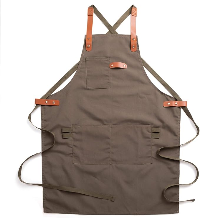 NEOVIVA Canvas Tool Apron for Men and Women with Pockets, Heavy Duty Cross Back Work Apron for Shop BBQ Woodworking