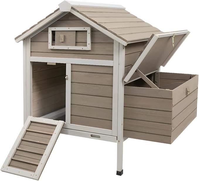 Chicken Coop Rabbit Hutch with Removable Trays,Raised Floor Hen House with Nesting Box,Wooden Outdoor Poultry Cage Pet House with Ramp Run Hen Cage for Garden Backyard(Grey)