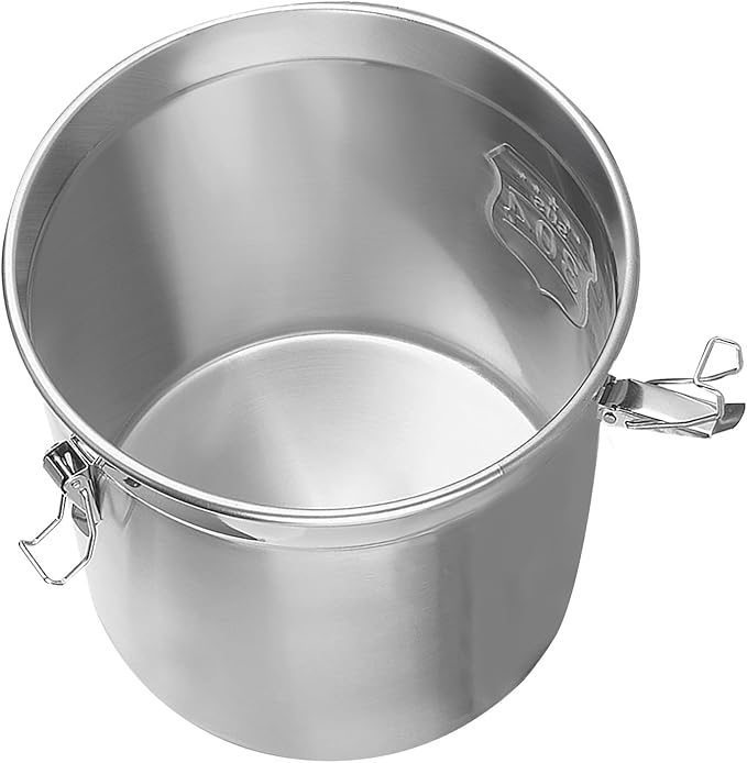 304 Stainless Steel Barrel Food Metal Pail Containers With Lid Handle, 5.27Qt Flour Rice and Grain Storage Containers Bucket Kitchen, Metal Canisters Bucket with Leakproof Lid and Lock Clips