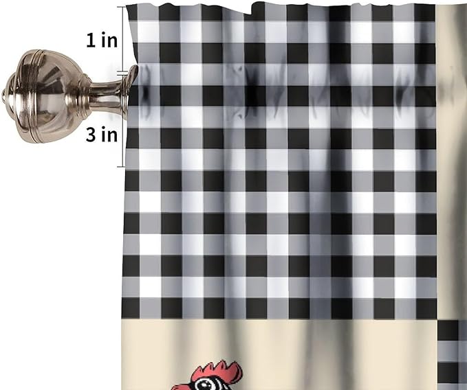 Farmhouse Rooster Kitchen Curtains Rustic Retro Abstract Chicken Black White Buffalo Plaid Rod Pocket Curtain Valance for Kitchen Bedroom Living Room Decor 1 Panel W54xL18 Inch