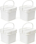 Food Storage Buckets with Lids - 4 Set Square Clear Plastic Containers, Airtight Pressure Seal & Handle for Kitchen Freezer Prep (White, 68 oz)