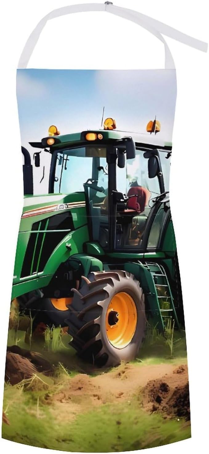 Company Farm Tractor Apron with Large Pockets, Waterproof & Stain Resistant Bib Apron for Cooking, Grilling & Baking, Adult Kitchen Apron for Women Men
