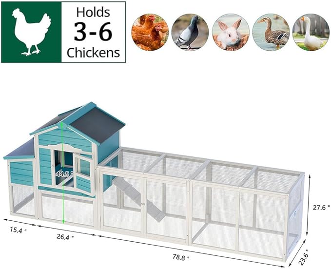 122" Large Chicken Coop for 3–6 Chickens, Outdoor Poultry Cage with Nesting Box, Ramp & Enclosed Run, Weatherproof Wood Hen House with Asphalt Roof, Pull-Out Tray & Predator-Proof Wire
