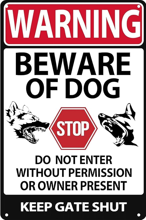 Beware of Dog Do Not Enter 1 Pack 12x8 Inch Vintage Aluminum Sign - Rust-Proof Weather Weatherproof Easy to Mount, Warning Tin Sign for Fence Home Kitchen Farm Garden Garage Wall