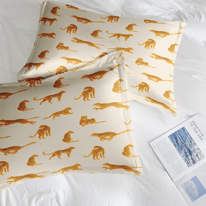 Comforter Set Twin Size, Leopard 5 Pcs Bedding for Kids and Adults, Cheetah Bedding Sets with Fitted Sheet Pillowcase & Sham for Bedroom Bed Decor