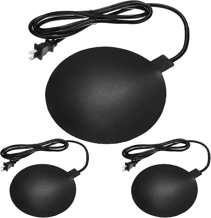 3 PCS Poultry Water Heater Base, 57W Heated Chicken Waterer, Anti Scald 7.5" Black Silicone Chicken Water Heater Pad for Winter with Plug 6.5 Feet Wire