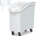 DWVO 21 Gal Large Ingredient Storage Bin, Flour Rice Food Storage Containers Bin with 500 Cups, Commercial Bins with 360° Wheels, Scoop and Lid for Kitchen, White