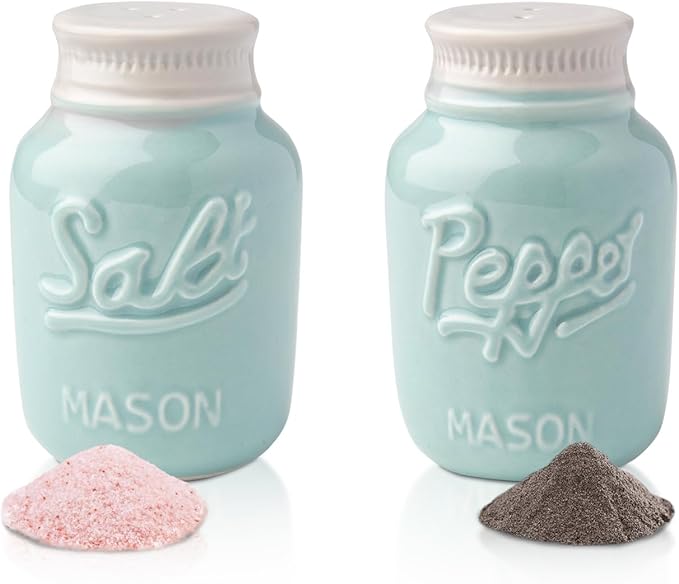 Comfify Mason Jar Salt & Pepper Shakers – Aqua Blue Ceramic – Rustic Shabby Chic Kitchen Decor