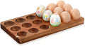 Acacia Wood Egg Holder for 18 Eggs, Rustic Countertop and Refrigerator Storage Tray, Farmhouse Kitchen Organizer with 1.5" Holes, Easy Clean Deviled Plates for Easter Decor,11.5" x 5.75" (1)