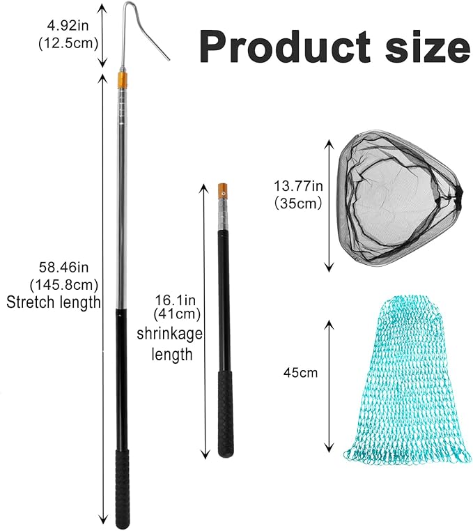 Poultry Net Chicken Catcher, with 2 Telescoping Poles, 2 Nets, and 1 Leg Hook, Farm Animal Capture Tool, for Small Cat Duck Goose Outdoor Animals Fishing Landing Net Handy Coop Accessories