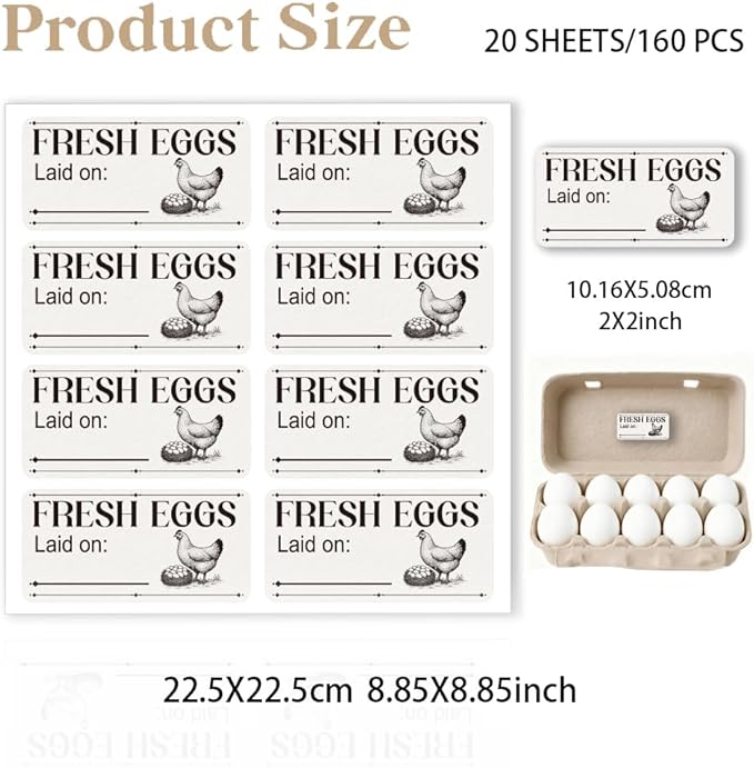 160 Pcs Farm Fresh Eggs Carton Labels, Rectangle Please Return Egg Carton Labels Waterproof PET Adhesive Egg Packaging Sticker for Box Container Farm Supplies