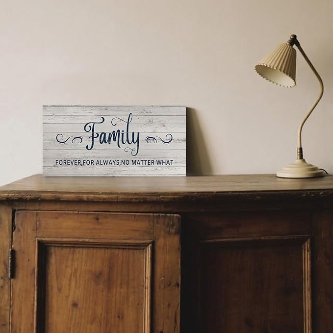 Family Signs Wall Art Family Forever For Always No Matter What Rustic Wood Hanging Plaque Wall Decor Inspirational Quote Wooden Prints for Living Room Bedroom Home House Decoration 6x12 Inch