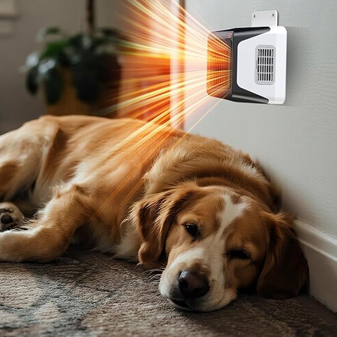 Dog House Heater with Thermostat, 300-600W 2 Heating Mode Pet Warmer, Wall-Mounted Design, Pet Heater with 6FT Anti Chew Cord and Safe Overheat Protection, for Dogs Chicken Coops Rabbits (Black)