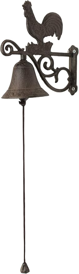 Ebros Gift Cast Iron Rustic Vintage Western Farmhouse Rooster Chicken Door Wall Dinner Yard Bell Outdoor Southwestern Farm Cowboy Cowgirl Accent Bells