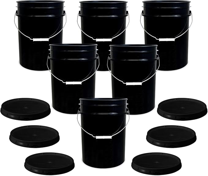 ePackageSupply 5 Gallon Bucket with Airtight Lid | Made in USA | Food Grade | Heavy-Duty Premium HPDE Plastic | Durable 90 Mil All Purpose Pail | Easy Stack and Store | BPA Free | 6 Count