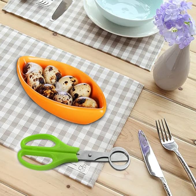 12Pack Stainless Steel Quail Egg Cutter Scissors Quail and Pigeon Egg Cutter Tool Quail Scissors Opener Quail Egg Cracker for Home Kitchen (Three Colors), Black+White+Grass (EGG-12P)
