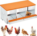 3-Hole Chicken Nesting Box, Large Ventilated Galvanized Steel Laying Box with Compartments, Wall-Mounted, Easy Egg Collection & Cleaning, Roll Away Nest Box for Coop - Orange
