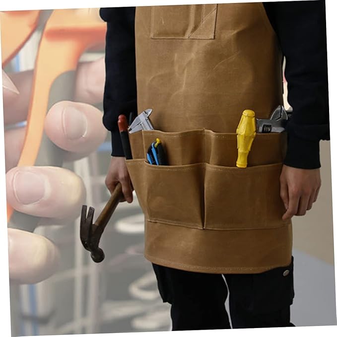 Kisangel Waterproof Heavy Duty Canvas Garden Tool Apron Pockets Sturdy Oil-Proof Pinafore for Cooking and Outdoor Work