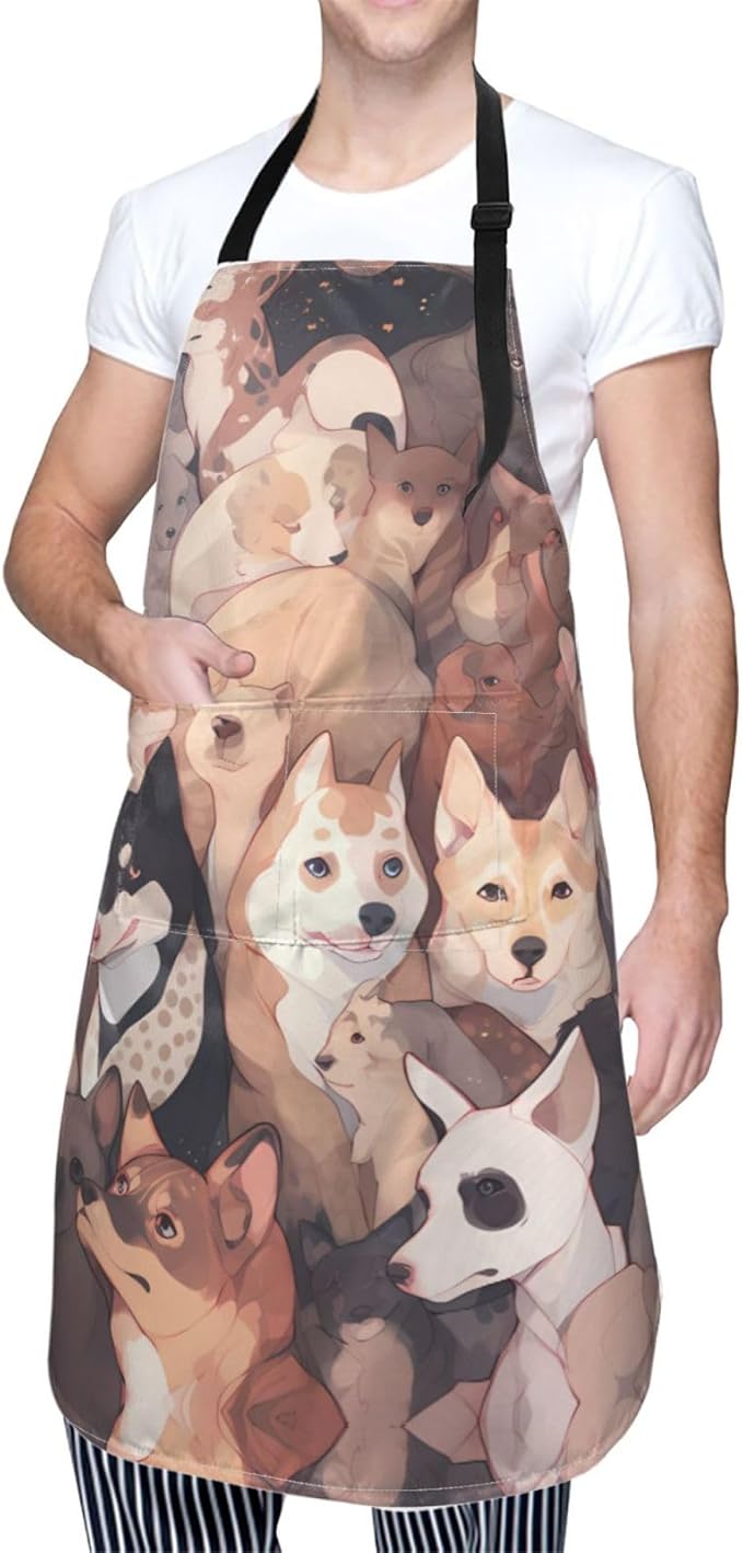 Dogs and Roses Heavy Duty Waterproof Apron with Pockets for AdultsResistant Grilling, Gardening, Painting