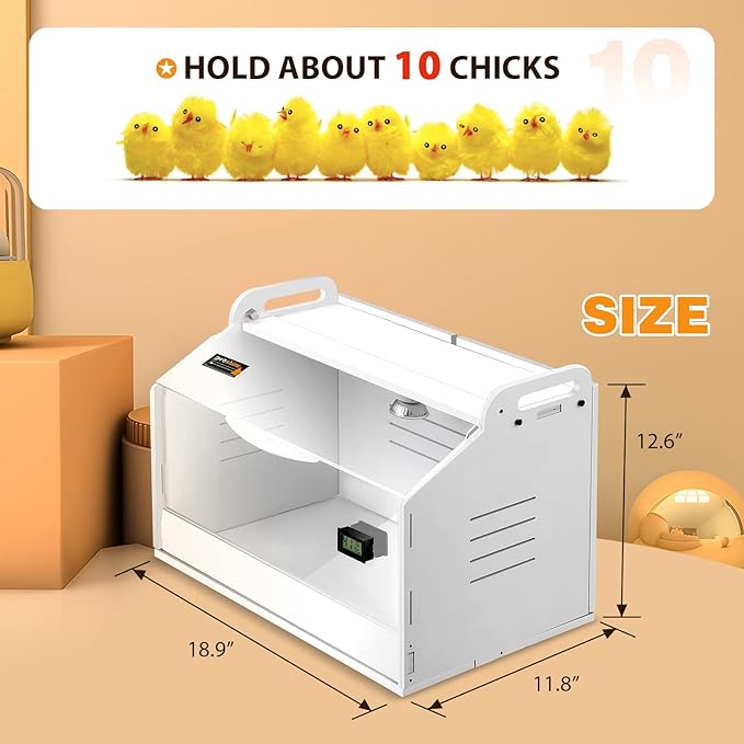 Chicken Brooder Box for Chicks, Quail Brooder with Heating Lamp, 2 Mode Thermometers Warms Up to 10 Chicks for Duckling Parrot Lizard