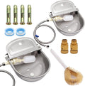 Automatic Animal Drinking Water Bowl with Float Valve and Drainage Hole, 304 Stainless Steel Livestock Dispenser Waterer Kits Included Water Hose, 3/4''Adaptor, Float Valves Mounting Bolts (2 Sets)
