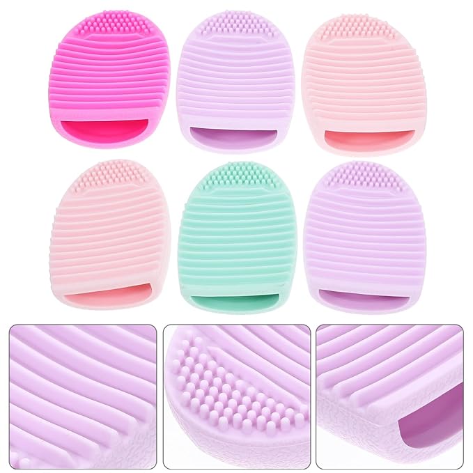 Beaupretty Makeup Brush Cleaning Mat Silicone Egg Shape Scrubber Pad Reusable Durable 3.14X2.16X1.18In for Travel Gym Home Use