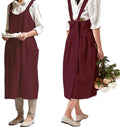 NEWGEM Cotton Linen Cross Back Apron for Women with Pockets Cute Kitchen Cooking Painting Aprons Purplish Red