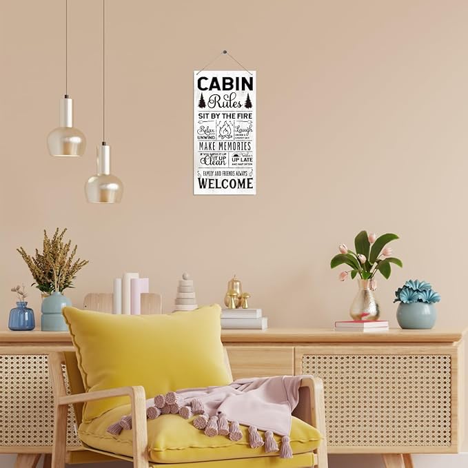 Wooden Cabin Wall Art Plaque, Welcome Sign for Cabin, Cottage, Farmhouse Door - Decorative Hanging Decor for Indoor Outdoor