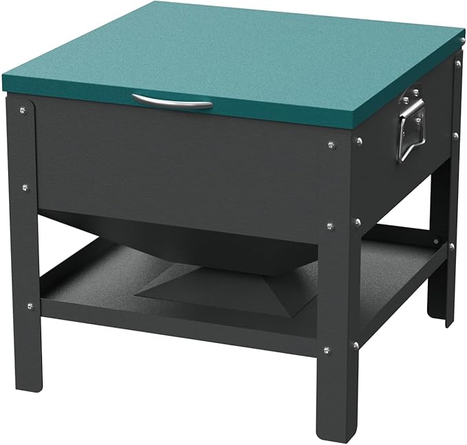 Metal Chicken Feeding Box, 80 lbs Large Capacity Portable, Waterproof Lid, Hens and Roosters, No Waste Coop Poultry, Galvanized Steel Feeder Standing for Chickens (Green)